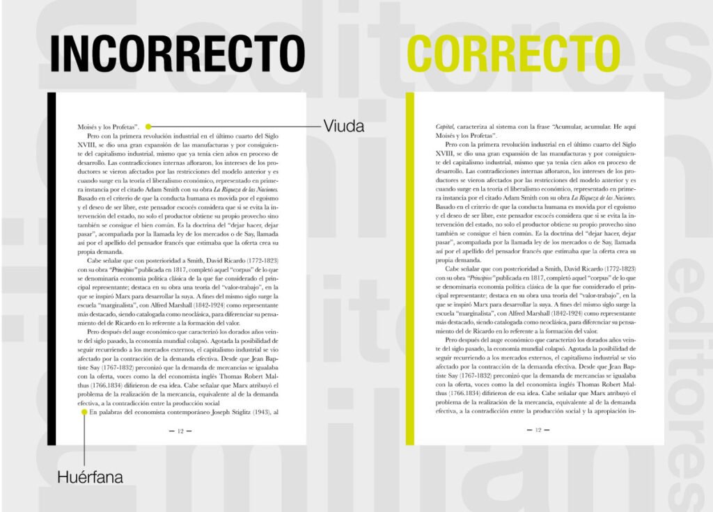 Viudas y huerfanas en maquetación de libros